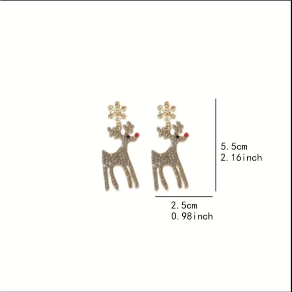 🎄 Gold Tone Sparkling Rudolph The Red Nosed Reindeer Earrings - Picture 7 of 13